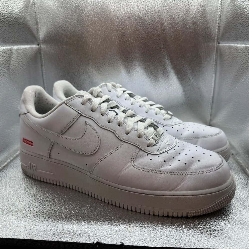 Size 12 Nike Air Force 1 Low Supreme Mens White Athletic Sneaker CU9225-100